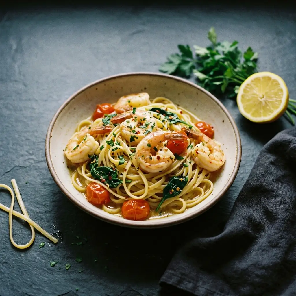 Lemon Butter Linguine with Shrimp