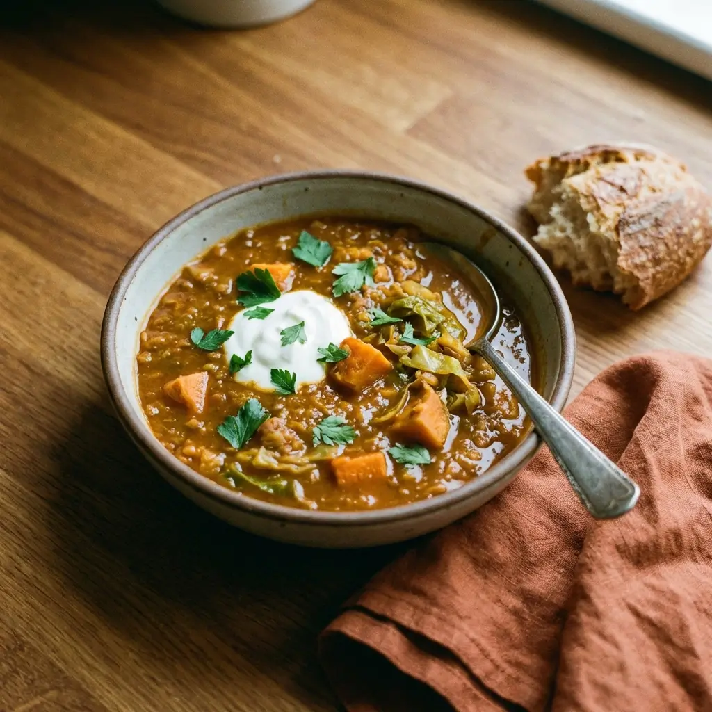Spicy Cabbage & Lentil Recovery Soup